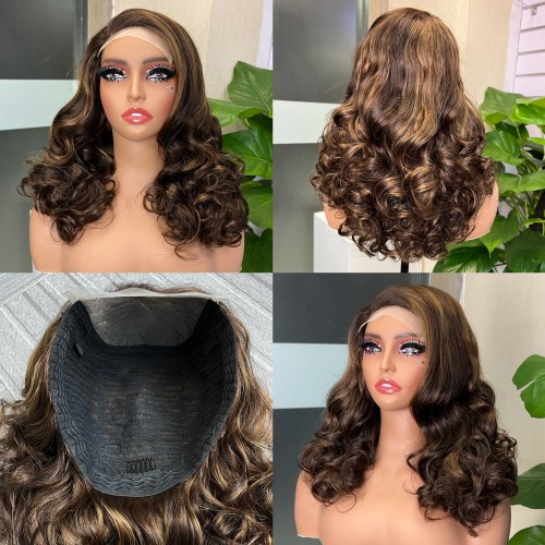 #4/27 Highlight 5x5 Glueless Double Drawn Bouncy Curl Transparent Lace Closure Wig | Human Hair Wig | Lace Front